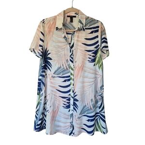 Forever 21 Tropical Print Short Sleeve Tunic Top Beach Coverup Mini Dress